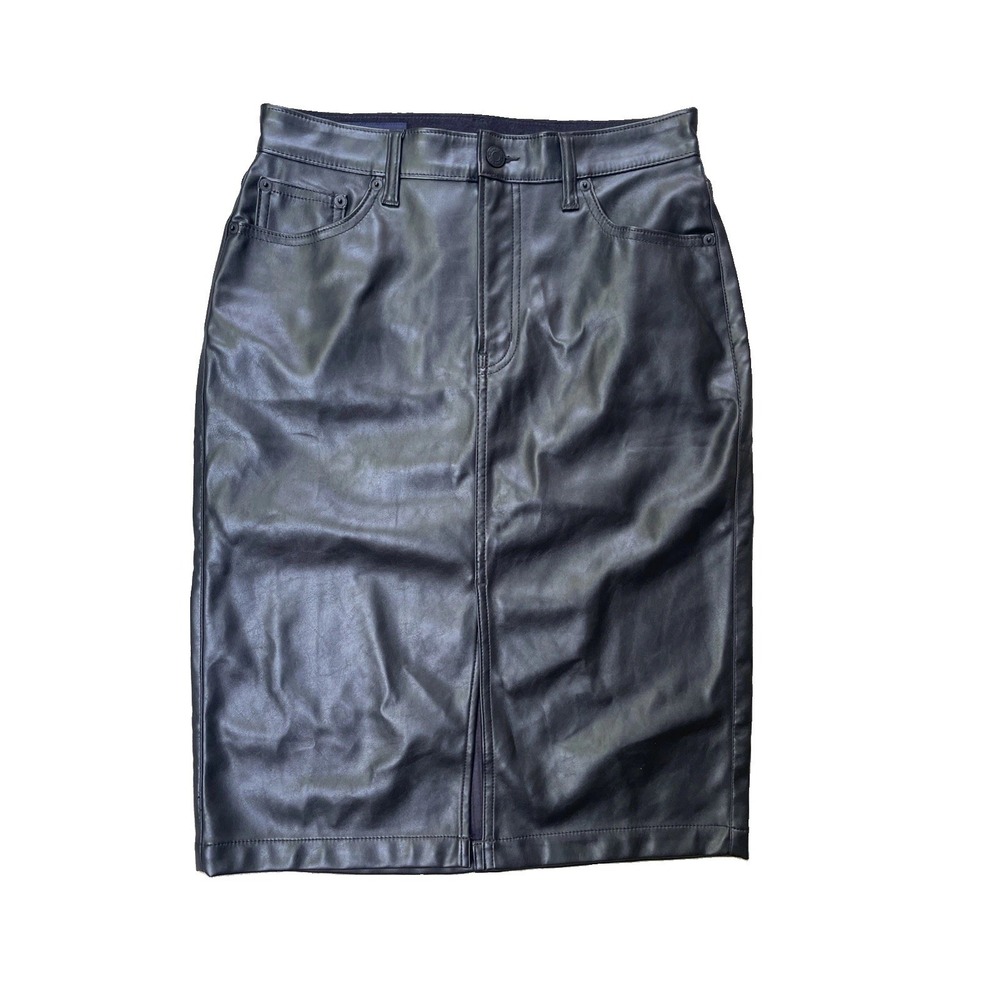 Gap Faux Leather Pencil Skirt Women's Size 6 Black Lined Front Slit Pockets